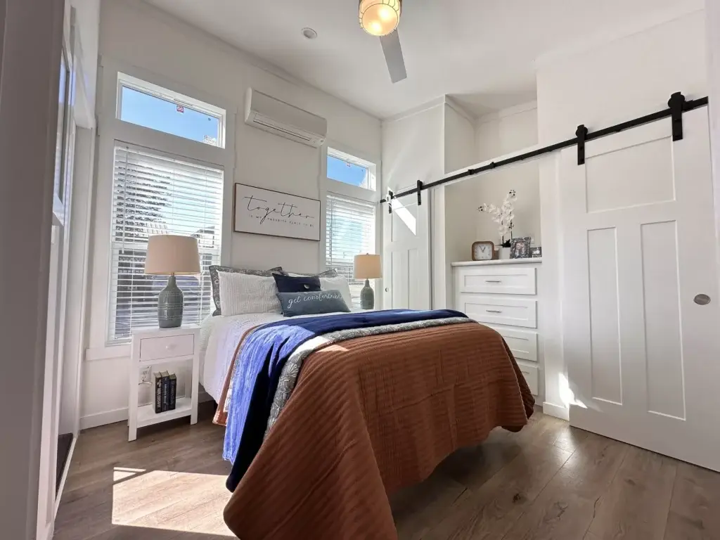 the Rosie bedroom with built-in cabinets to save space